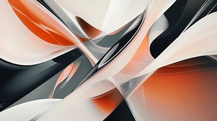 Abstract fluid waves in a blend of black gray white and orange colors on a dynamic digital art background