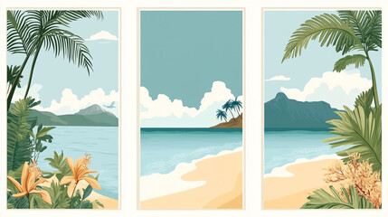 Obraz premium Summer concept background, beach background with sea,sand,sky. illustration vector