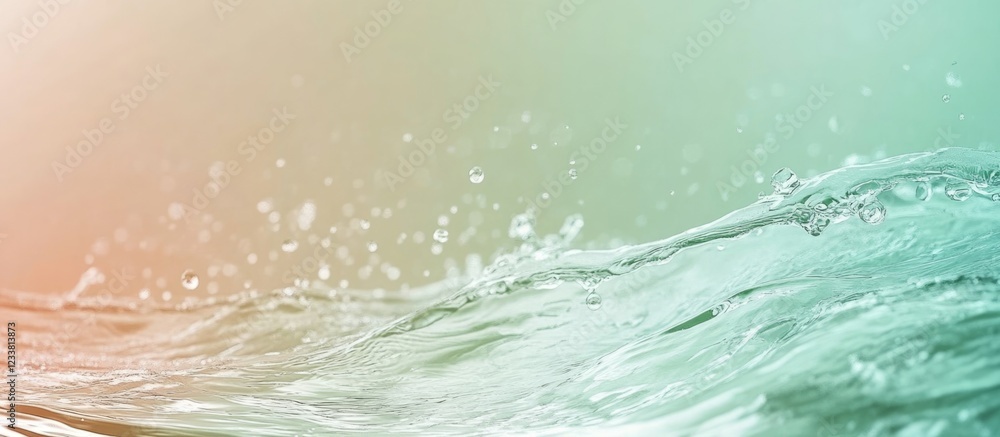 Fototapete Abstract water surface with colorful gradient background and splashes, suitable for design projects with Copy Space.