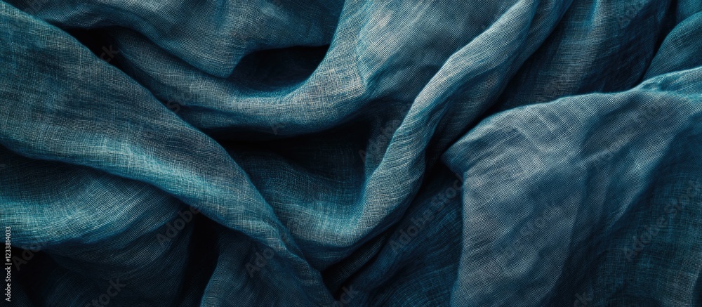 Poster Blue textured fabric with undulating folds and creases providing a soft and elegant appearance with ample Copy Space for text.