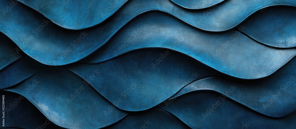 Fototapete blue textured abstract waves pattern with smooth curves and shadows on a dark background providing a