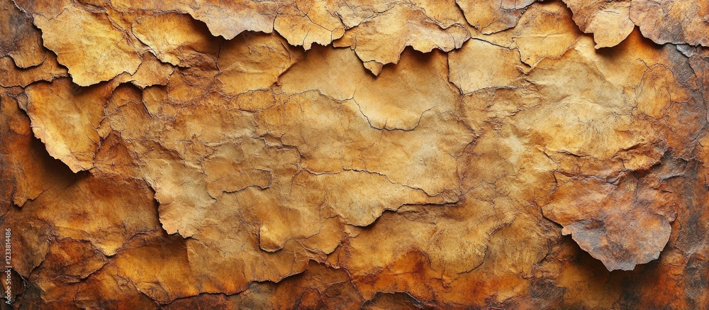 Poster abstract textured background of weathered brown and orange peeling paint with rugged layers and copy