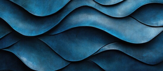 Obraz premium Blue textured abstract waves pattern with smooth curves and shadows on a dark background providing ample copy space.