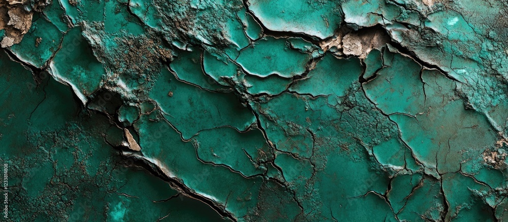 Aufkleber Cracked turquoise texture with deep lines and patterns on a weathered surface Copy Space