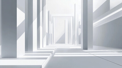 Fototapeta premium Modern baseboard trim, subtle shadowing, smooth surface, minimalistic design, gradient, light, background, texture, abstract, white, backdrop, illustration of a white room with sunlight coming in from