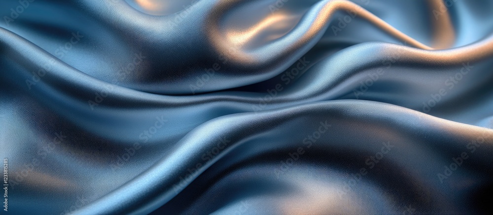 Aufkleber Blue satin fabric texture with smooth waves and folds, suitable for backgrounds, Copy Space available.