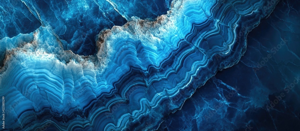 Poster Blue Agate Stone Texture with Layered Patterns and Copy Space for Text