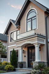 Obraz premium Luxury Home Exterior: Modern Architectural Design with Elegant Facade and Landscaping