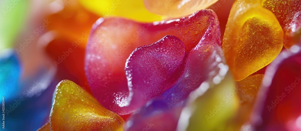 Aufkleber abstract close-up of colorful gelatin candies in various shapes and textures with bright hues and so