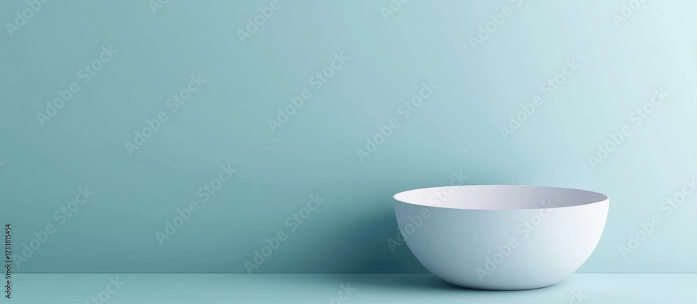 Poster minimalist white bowl on a turquoise background with copy space for text or branding. simple design 