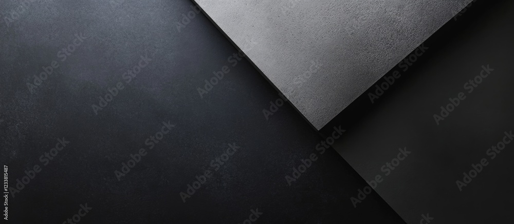 Poster black textured background with overlapping dark geometric shapes and copy space for text placement