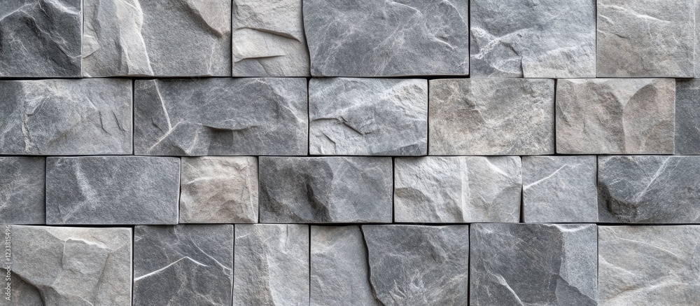 Aufkleber Textured gray stone wall background with various sizes of rectangular and square stones arranged in a pattern Copy Space