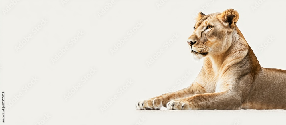 Leinwandbilder lioness resting on light background with copy space for text or design elements.