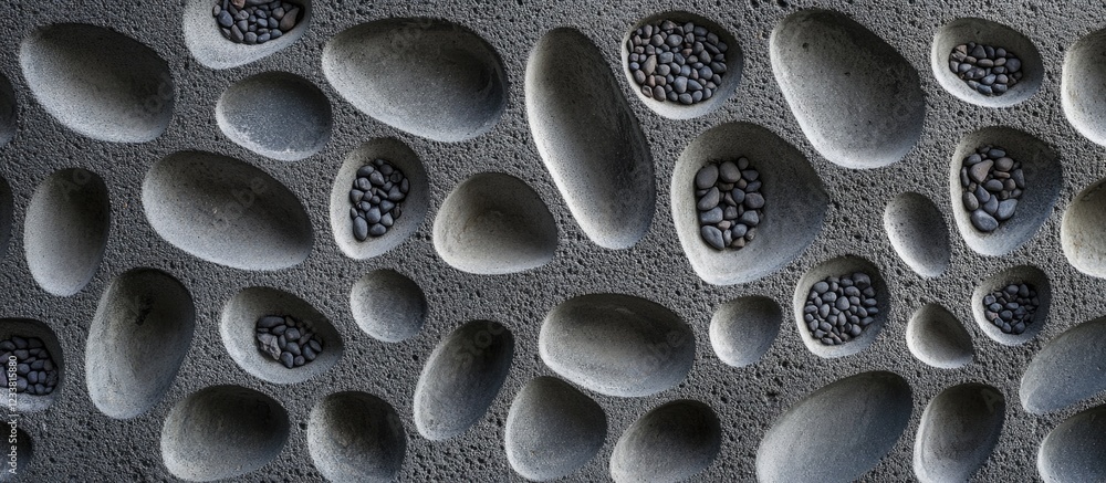 Aufkleber Smooth gray pebbles on dark textured background with Copy Space for design and branding purposes
