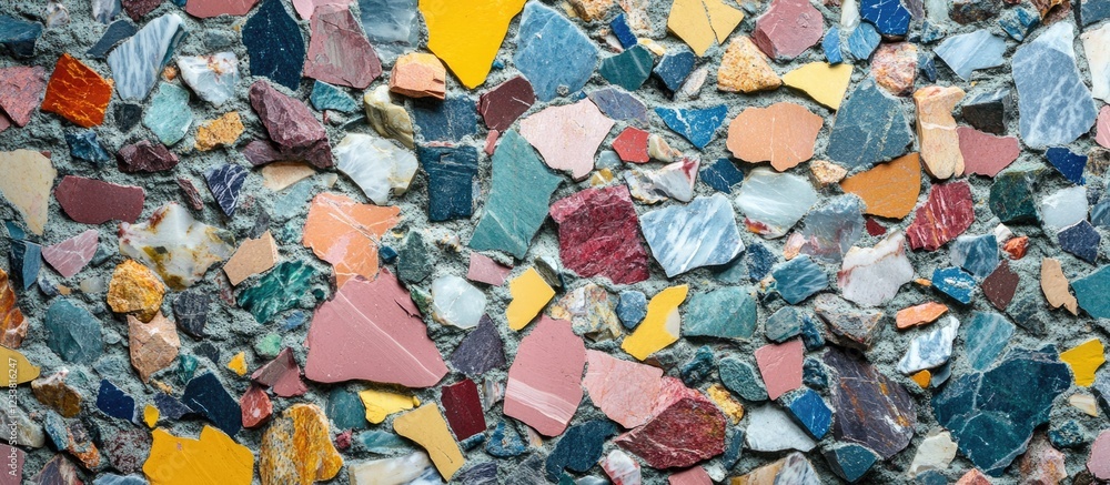 Poster colorful textured surface made of terrazzo stone chips in various shapes and sizes copy space
