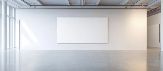 Minimalist art gallery interior with blank canvas on wall and ample copy space for text or artwork