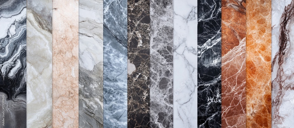 Aufkleber Collection of Various Marble Textures with Different Color Variations and Patterns Copy Space