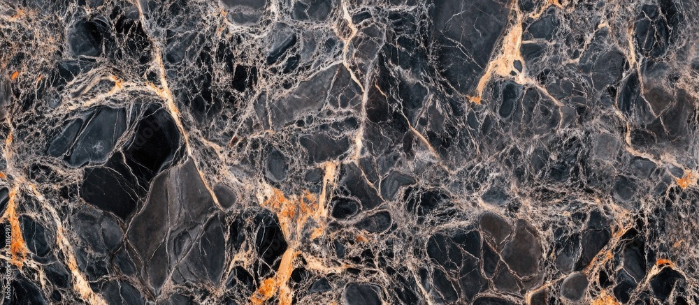Poster Black marble texture with golden veins detailed pattern high resolution background with copy space
