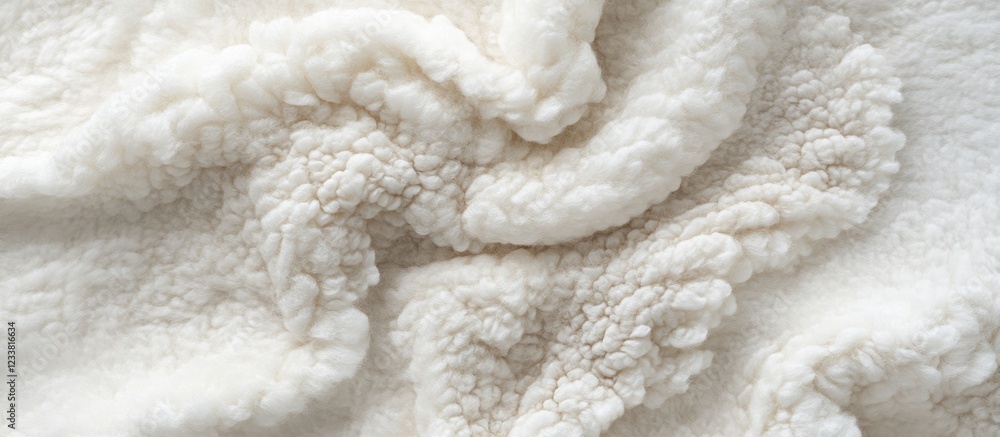 Poster Soft textured white fabric close-up with folds and curls Copy Space
