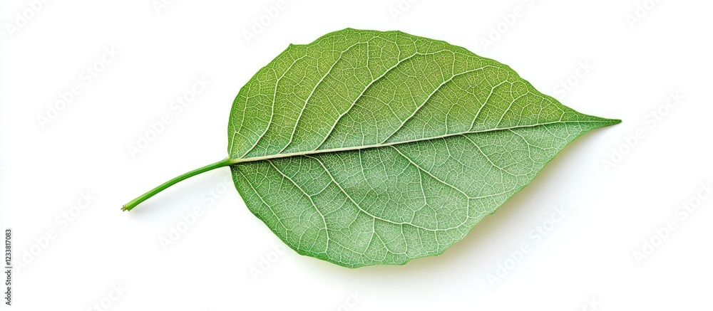 Poster green leaf isolated on white background with detailed veins and texture suitable for natural backgro