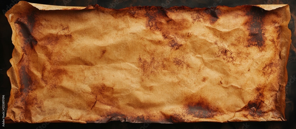 Poster Old parchment paper texture with burnt edges and crumpled appearance suitable for background use Copy Space