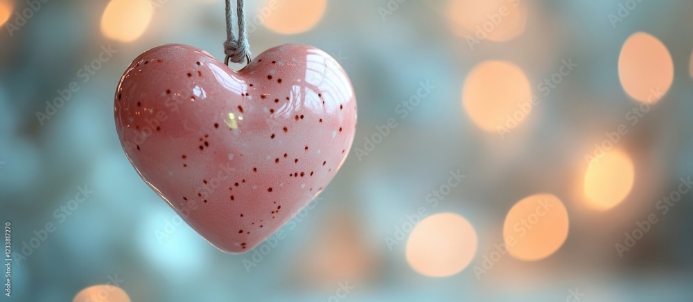 Aufkleber pink decorative heart pendant with glitter against a soft blurred background of glowing lights copy 