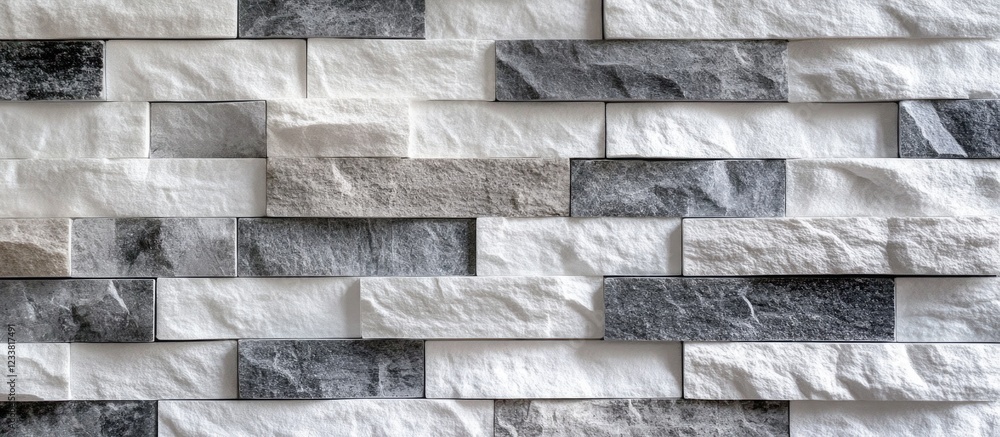 Poster textured wall with alternating white and gray stone panels creating a modern design copy space