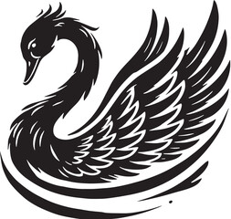 Black Swan Silhouette Vector, High Quality Illustration on White Background