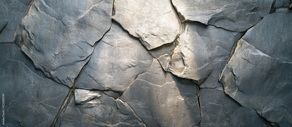 Poster Textured gray slate stone surface with varied rock shapes and Copy Space for placement of text.