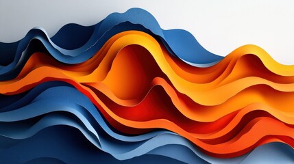 Fototapeta premium Abstract orange blue waves flowing, paper art, white background, website banner