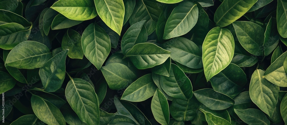 Poster lush green foliage texture with vibrant leaves arranged closely for natural background and copy spac