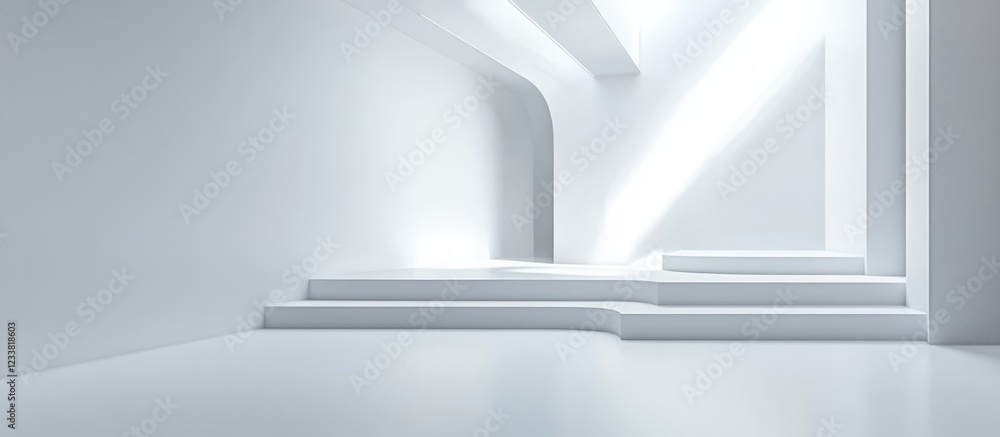 Leinwandbilder Abstract white futuristic interior architecture with geometric shapes and soft lighting, Copy Space available for text placement