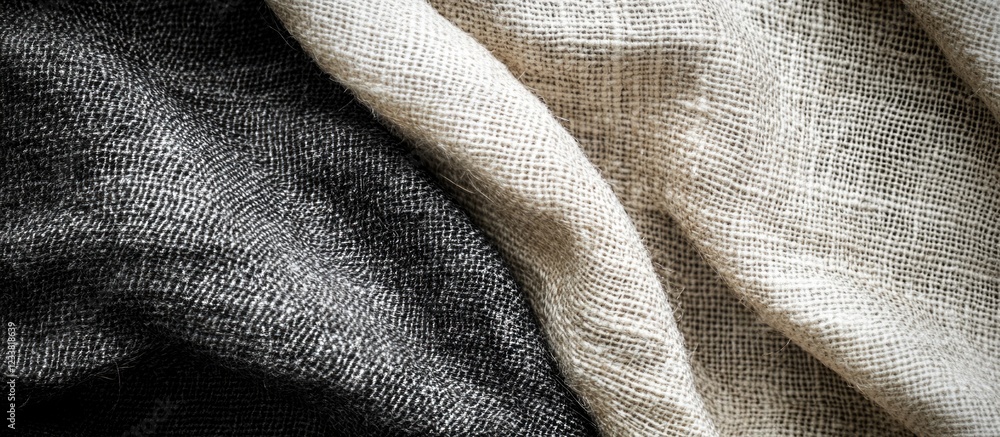 Poster textured fabric close-up in black and white tones with folds and creases ideal for background design