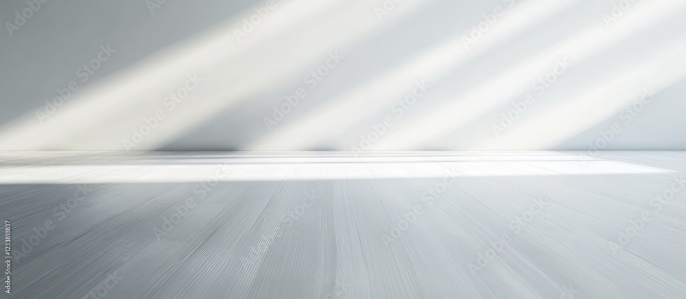 Poster empty spacious room with wooden floor and beams of sunlight streaming through window creating light 