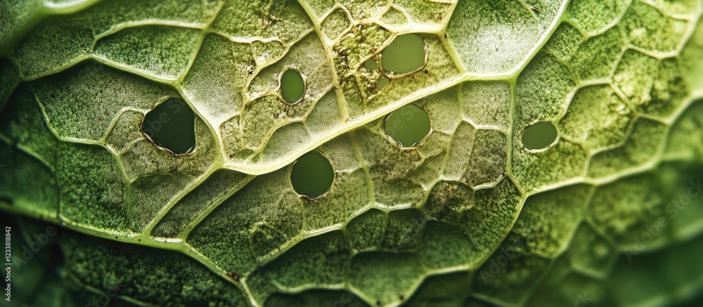 Aufkleber close-up of decayed leaf texture with holes and intricate vein patterns copy space