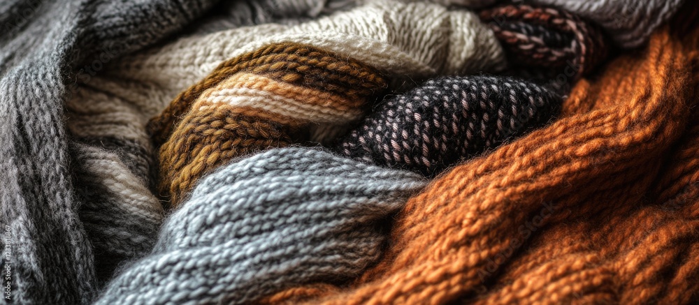 Poster Multicolored knitted woolen fabric textures with intricate patterns and soft fibers suitable for backgrounds or textile design Copy Space