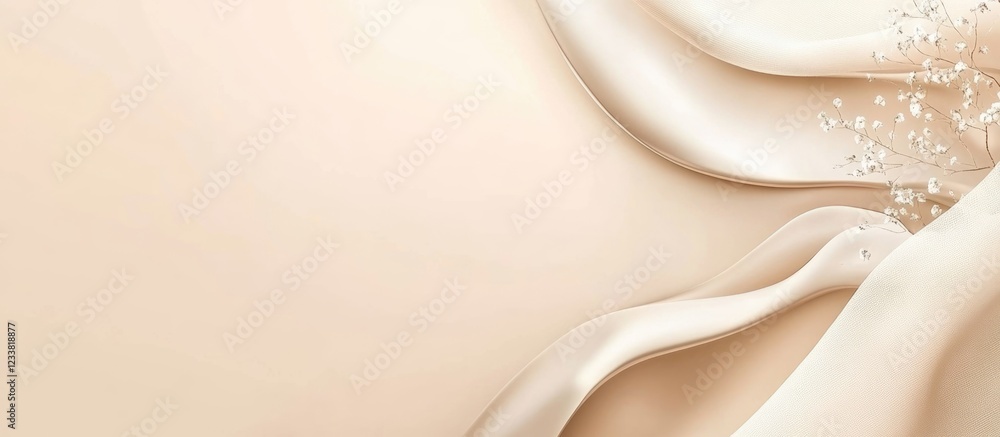 Leinwandbilder Abstract beige fabric background with smooth flowing curves and copy space for text placement