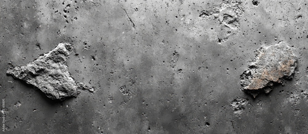 Aufkleber Abstract gray concrete surface with rough texture featuring two rock fragments and ample copy space for text placement.