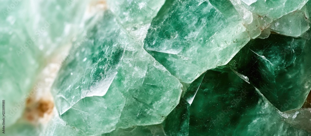Poster Close-up view of green crystal formations with detailed texture and color variations on a natural stone surface Copy Space