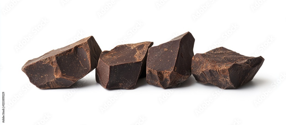 Poster brown rock fragments arranged in a line on a white background with copy space for text placement