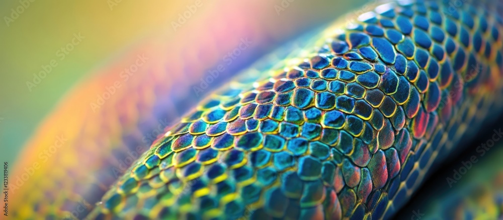 Aufkleber Colorful macro close-up of iridescent snake scales with vibrant hues and patterns Copy Space