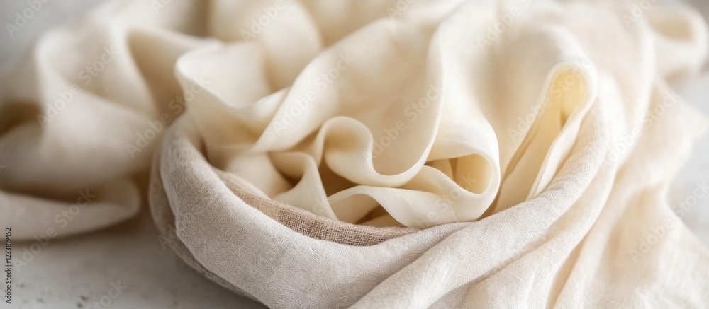 Leinwandbilder soft cream colored fabric with gentle folds and curves on a light textured background copy space