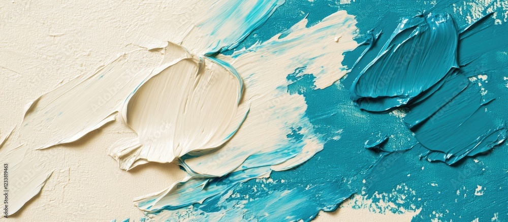Leinwandbilder abstract texture of thickly applied blue and beige paint on canvas background with brush strokes and