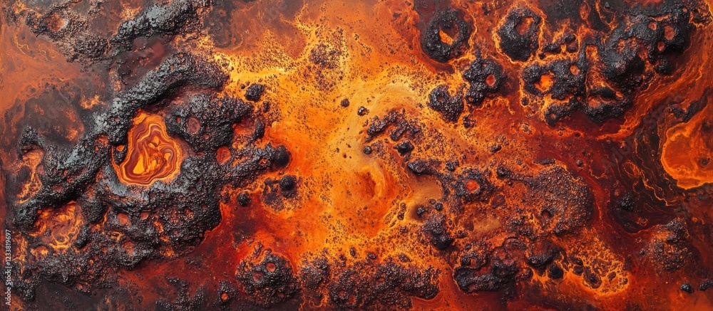 Poster abstract texture of volcanic rock with orange and black tones suitable for backgrounds or design pro