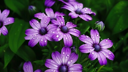Fototapeta premium a group of flowers that have rain drops on them in the morning dews on their petals