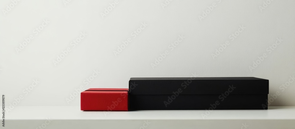 Poster Minimalist composition of black and red boxes on a plain background with Copy Space for text placement