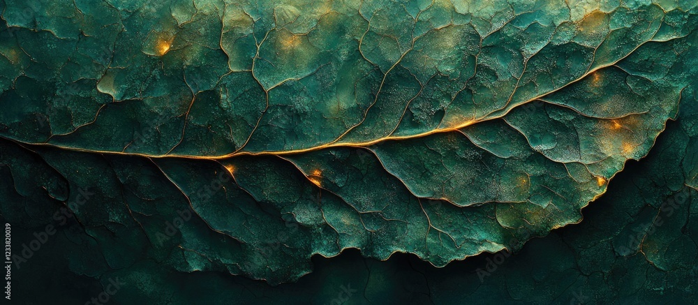 Aufkleber Textured close-up of an old leaf displaying intricate details and color variations with copy space for text placement.