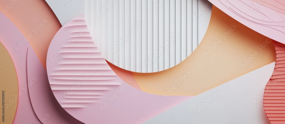 Poster abstract geometric shapes in pastel colors layered on textured backgrounds with copy space for text 