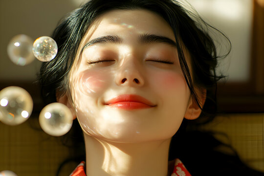 A Japan Coming of Age Day where the participants are surrounded by floating orbs of light that pulse gently in time with the beating of their hearts, symbolizing their transition into adulthood