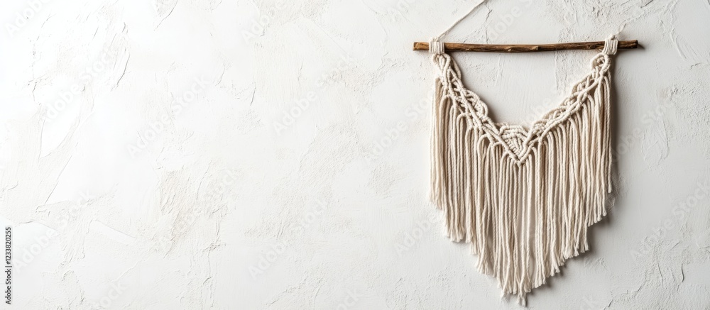 Aufkleber handmade macrame wall hanging decor on a textured white background with copy space for text placemen